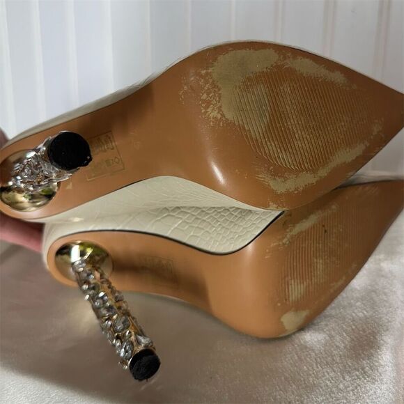 Azalea Wang Cream Croc Embossed Crystal Heel Pointed Toe Boots Size 7.5 - Picture 7 of 9